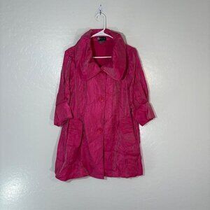 Damee Inc Jacket Womens Small Pink Crinkle 3/4 Sleeve Lightweight Statement Coat